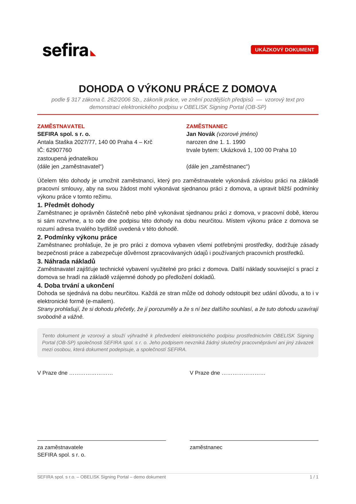 Dohoda o výkonu práce z domova